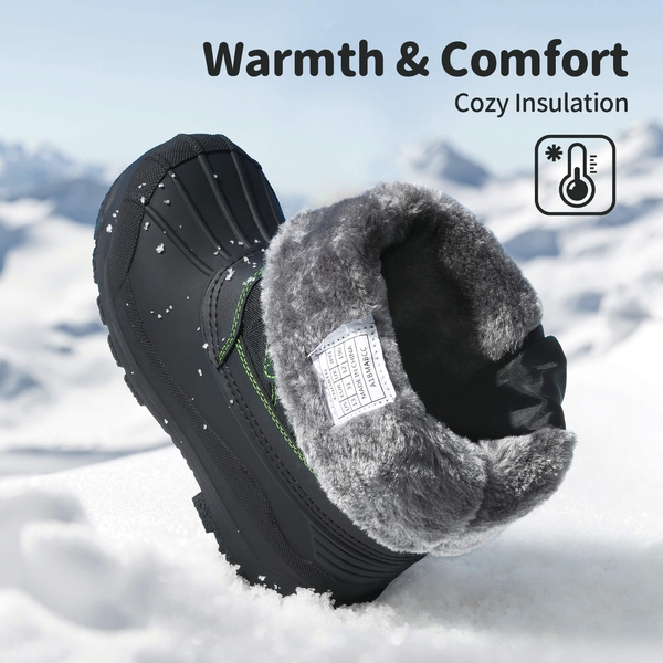 Kids Waterproof Shell Bottom Snow Boots - BLACK NEON GREEN - 3